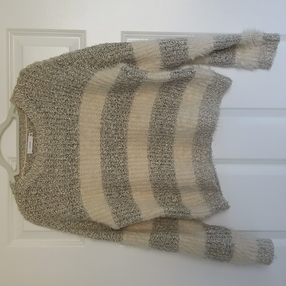 LUSH Grey and White Fuzzy Sweater Size Small